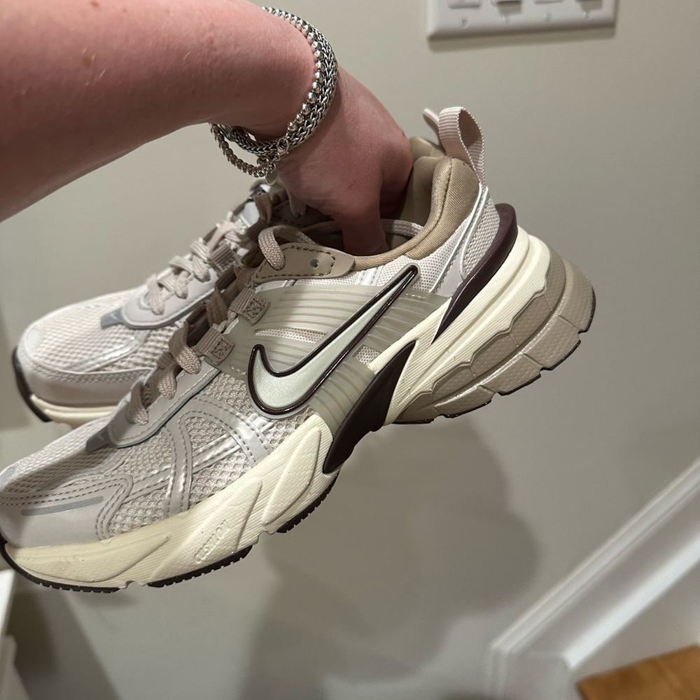 Nike Cream and Brown Chunky Sneakers with Air Unit